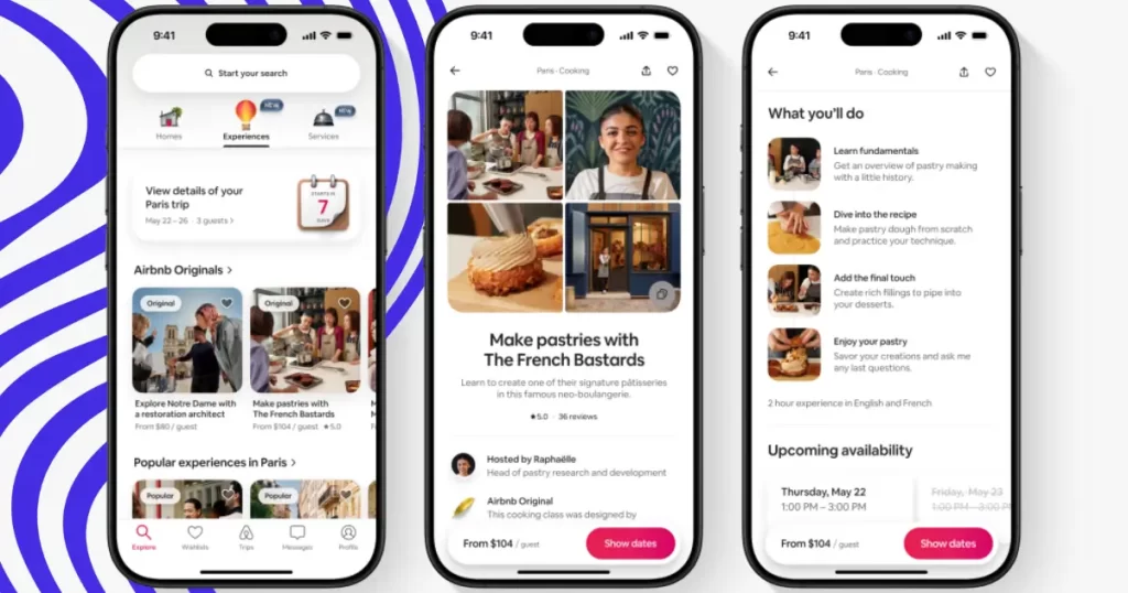 Telas do app Airbnb.